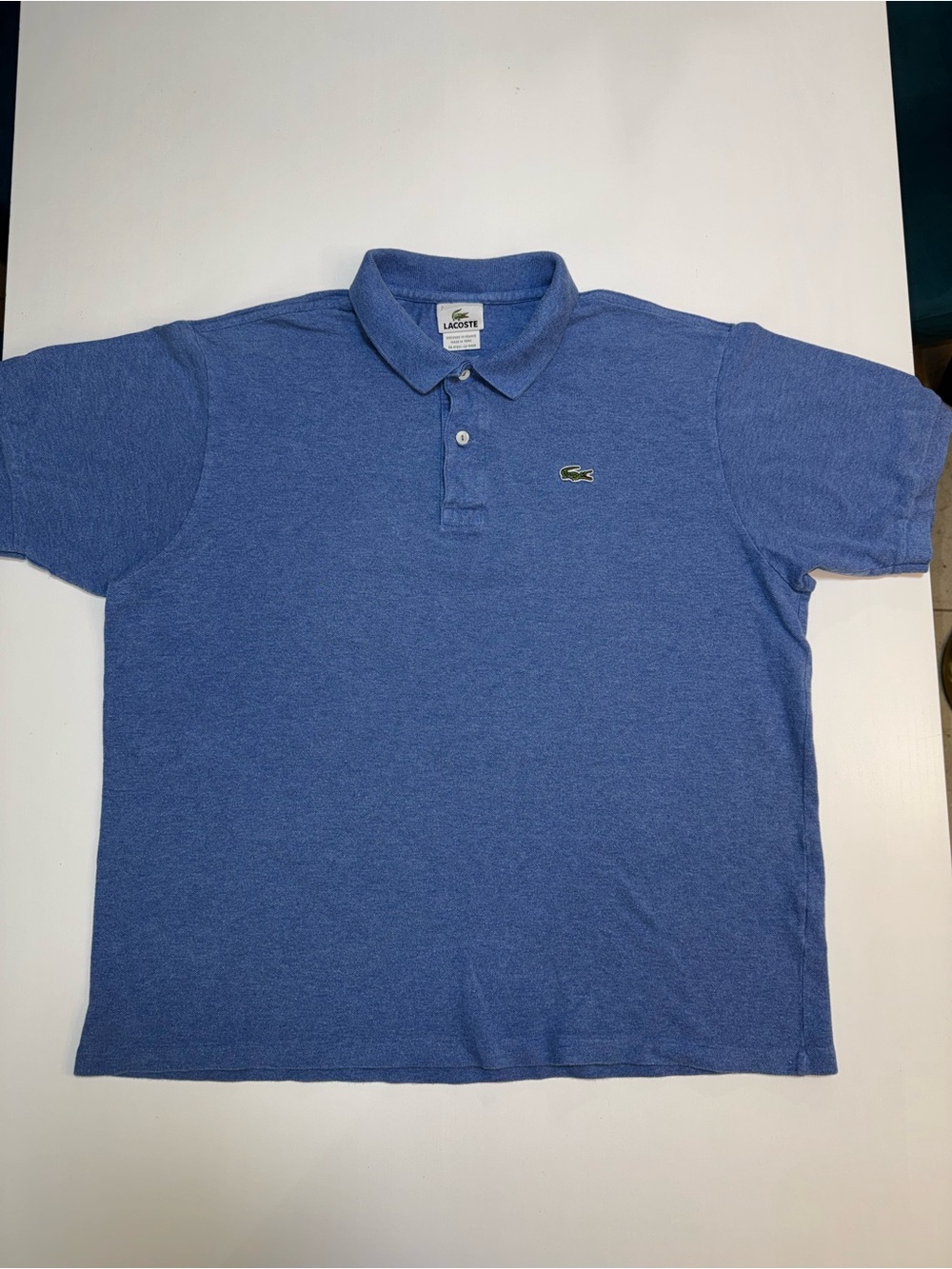 Lacoste Men’s 2XL Blue Solid Cotton Knit Polo Shirt, Short Sleeve Golf, Logo